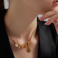 geometric chain golden pearl personality necklace hip-hop trend clavicle chain
