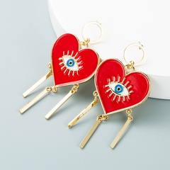 Exaggerated heart-shaped alloy dripping oil eyes tassel earrings trendy retro earrings
