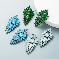 Retro inlaid colored diamonds multi-layer willow leaf shaped rhinestone flower earrings