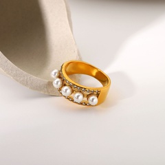Europäischer und amerikanischer Perlen-Vollzirkon-Mikro-Intarsien-Dreischichtring 18K vergoldeter Edelstahlring