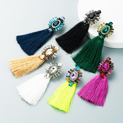 creative diamond-studded long color tassel earrings retro bohemian ethnic style earrings's discount tags