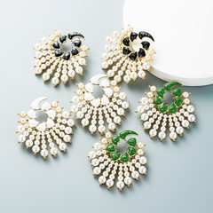 fashion temperament geometric flower earrings color alloy imitation pearl earrings