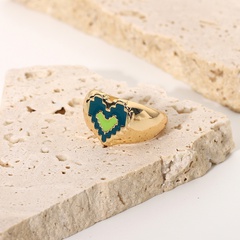 new popular metal green dripping double layer mosaic pattern love ring