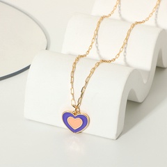 fashion heart-shaped necklace alloy purple oil drop double heart pendant necklace jewelry