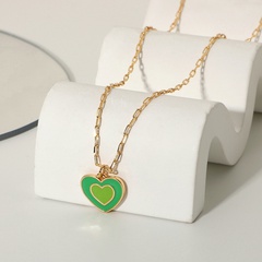 European and American fashion heart-shaped necklace alloy green drip oil double-layer love pendant necklace jewelry women's