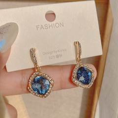 Blue water drop retro diamond earrings personality fashion temperament earrings female 2021 new trendy diamond earrings