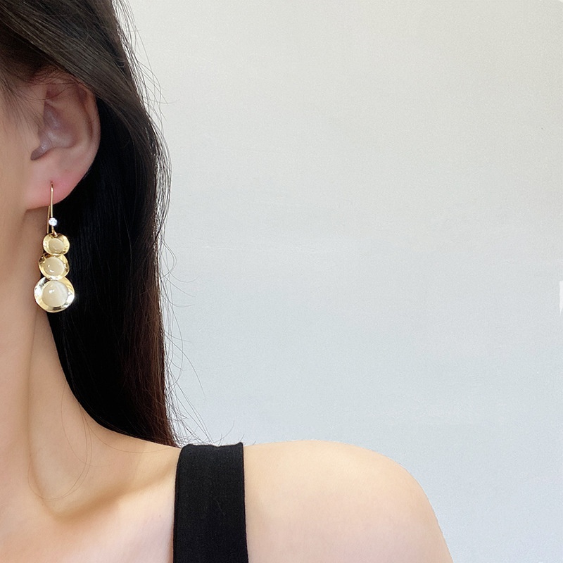 Opal ear hooks exaggerated earrings female 2021 new trendy summer earrings metal highend ear jewelry