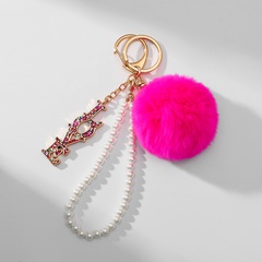 Pearl Bracelet Wristband Multicolor Glitter Rose Red Letter LOVE  Plush Ball Keychain