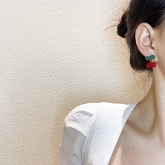 Boucles d'oreilles bowknot cerise rouge jolies boucles d'oreilles contrastées Boucles d'oreilles fruits coréens