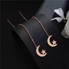 Korean fashion long earrings simple star moon titanium steel earrings