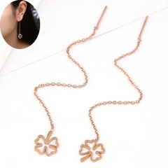 Korean fashion long earrings simple four-leaf clover titanium steel personalized earrings