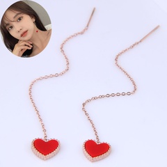Korean red heart long earrings simple titanium steel personalized earrings