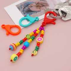 new design boho style rainbow glass beads smiley face keychain