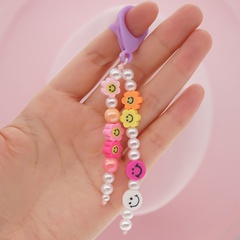 new bohemian imitation pearl flower smiley face cute keychain small pendant Christmas gift