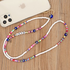 ethnic style LOVE letter colored soft pottery hanging neck glass eyes beaded mobile phone chain