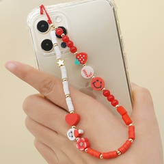 new soft pottery smiley face strawberry butterfly Christmas snowman beaded anti-lost mobile phone chain lanyard