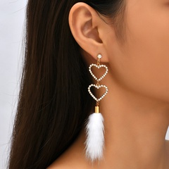 Korean style long tassel mink hair claw diamond heart earrings female creative autumn and winter earrings