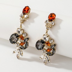 exaggerated rhinestone crystal leaf tassel earrings fashion light luxury temperament earrings wholesale