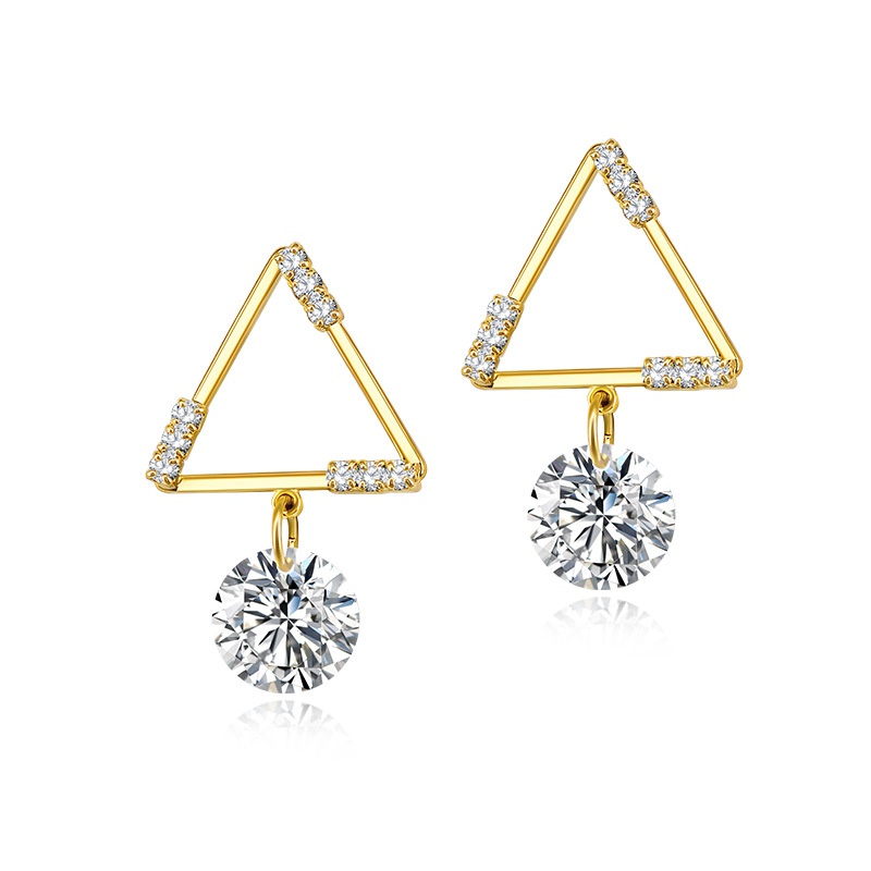fashion simple temperament earrings Korean version inlaid zircon triangle geometric earrings