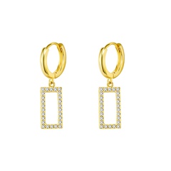 Korea Super Flash Zircon Rectangle Earrings Geometric Fashion Trendy Thin Earring