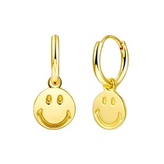 Cross-Border Sterling Silver Needle Ins Hot Cute Smiley Earrings Female 18K Electroplated Real Gold Smile Smiley Earrings