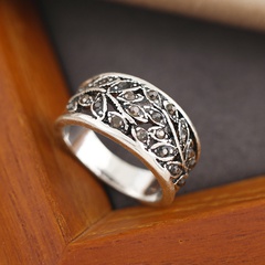 South Korea's new simple trend joint ring fashion retro geometric hollow rhinestone leaf ring