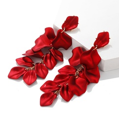 Fashion Exaggerated Rose Petal Leaf Long Earrings Red Petal Earrings