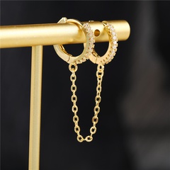 Copper inlaid zircon single twisted tassel chain earrings