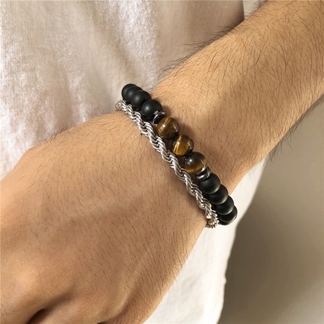 bracelet oeil de tigre hip hop 8mm chaîne bracelet givré noir's discount tags