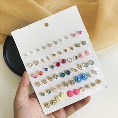 Foreign trade fashion combination candy color earrings female 30 pairs combination color diamond flower set earrings combination set