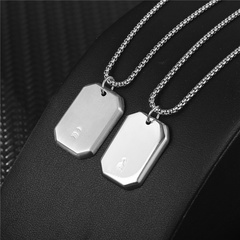 European and American Titanium Steel Necklace Korean Style Simple 6-Side Pendant Necklace Fashion Men's Stainless Steel Pendant Sweater Chain