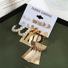 retro pearl diamond butterfly geometric metal pendant earrings set