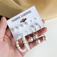 Pendientes de perlas exagerados con personalidad retro, conjunto de pendientes de perlas geométricas coreanas femeninas al por mayor