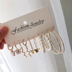 new fashion temperament earrings pearl butterfly snake earrings 5-piece set bow earrings
