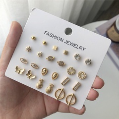 Korean pearl set earrings 12 pairs zircon eyes pineapple love butterfly earrings