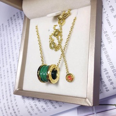 round circle pendant green ceramic clavicle chain stainless steel fashion necklace