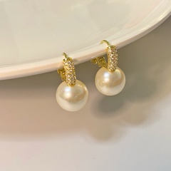 Korean imitation pearl zircon copper earrings fashion temperament metal earrings