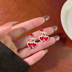 retro lovely style cherry heart earrings sweet and fresh personality earrings
