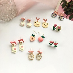 Cute Kitten Peach Flower Candy Color Earrings