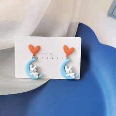 fashion heart moon bunny earrings sweet and lovely wind hit color earrings