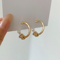 Sterling Silver Needle Japanese and Korean Style Fashionable All-Match C- Shaped Earrings Personalized Simple Metal Texture Frosted Earrings H3627