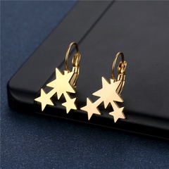 simple18K gold five-pointed star stainless steel ear buckle simple hollow star earrings