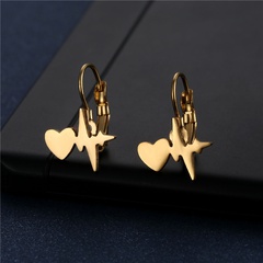 Cross-Border Simple Hollow ECG Ear Clip Stainless Steel Heart-Shaped Wave Earrings Women's Fashion Earrings Spot Female