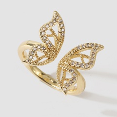 Korean simple exquisite butterfly copper inlaid zirconium ring creative real gold plating ring