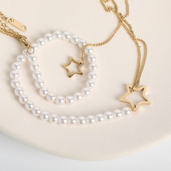 new pearl splicing necklace stainless steel five-pointed star pendant star stacking sweater chain