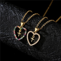 fashion copper micro-inlaid zircon jewelry new gold heart cross pendant necklace