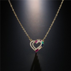 retro European and American fashion color T square zircon heart pendant necklace