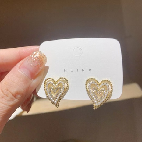 Boucles d'oreilles en perles d'amour multicouches en Zircon micro-incrusté coréen en gros's discount tags