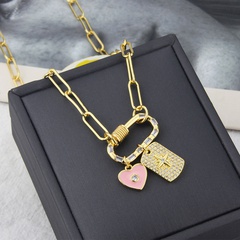 INS Cross-Border New Arrival Simple Tag Love Combination Necklace for Men and Women Fashion Hip Hop Spot Copper Inlaid Zirconium Ornament Chain