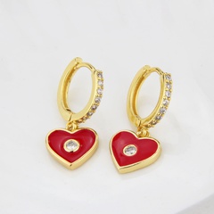 INS Fashion Drop Oil Heart-Shaped Diamond Earrings AliExpress Spot Direct Supply Copper Simple Color Fashion Earrings for Women